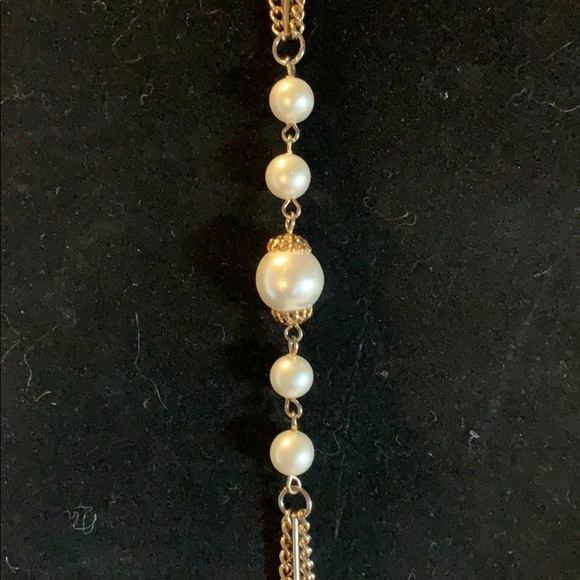 Golden Faux Pearl Long Necklace Multi Textured - Picture 3 of 6